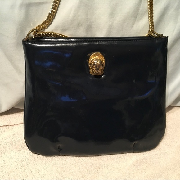 Vintage Ruth Saltz Patent Leather Hinged Opening Cougar pull Tab Navy Blue - Picture 3 of 12